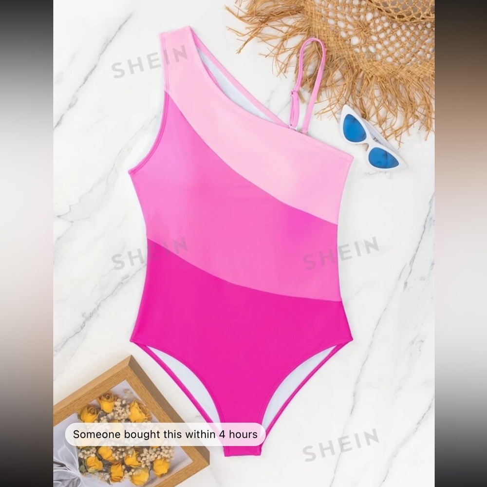 SHEIN one shoulder cut out one-piece swimsuit PINK